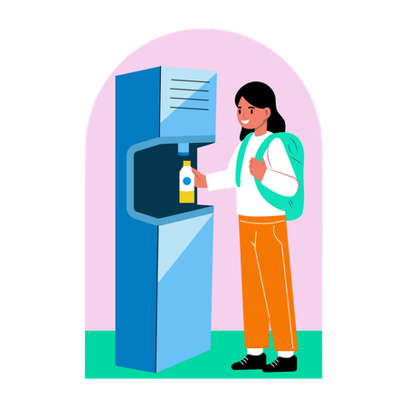 Girl filling bottle  Illustration