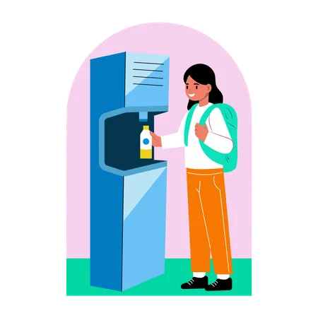 Girl filling bottle  Illustration
