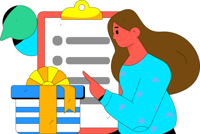 Girl filling feedback form and getting reward  Illustration