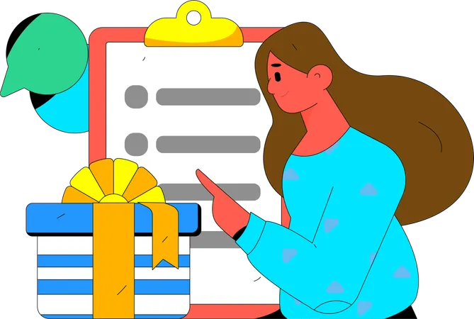 Girl filling feedback form and getting reward  Illustration