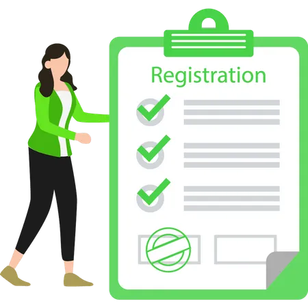 Girl filling registration papers  Illustration