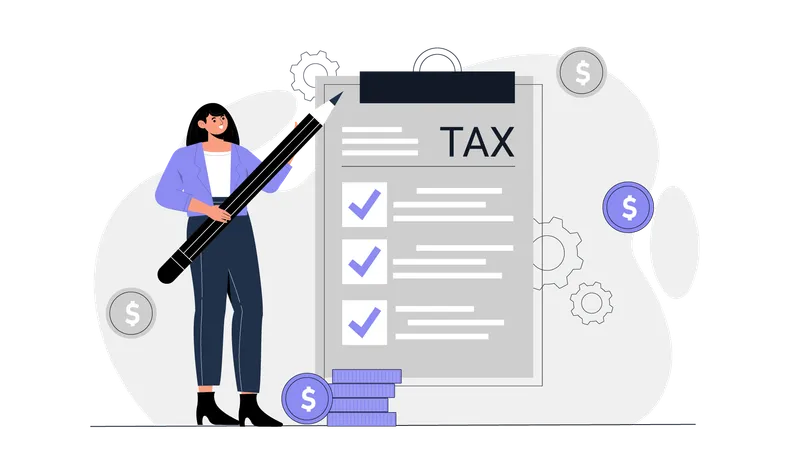 Girl filling tax form while recover economy  Illustration