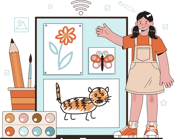 Girl fills color in animal shape  イラスト