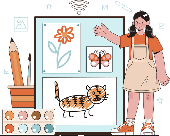 Girl fills color in animal shape  Illustration