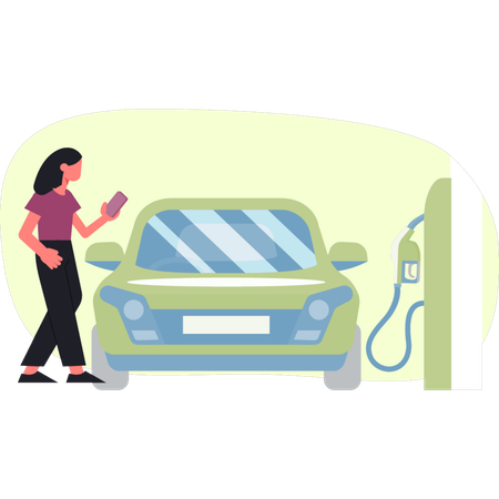 Girl fills petrol in car  Illustration
