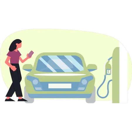 Girl fills petrol in car  Illustration