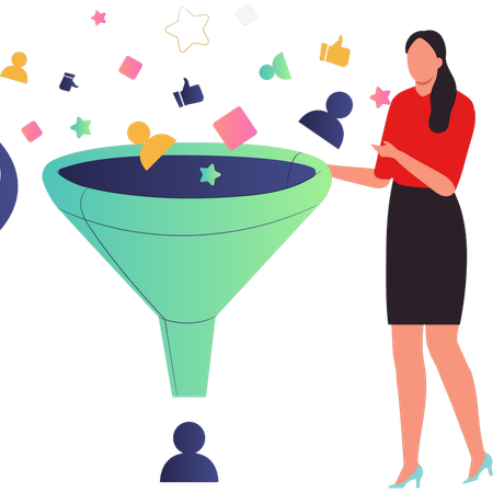 Girl filtering data through a funnel  Illustration