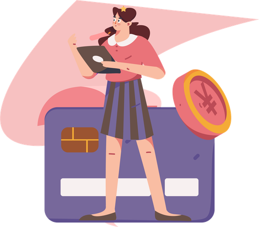 Girl find credit card bill  Illustration