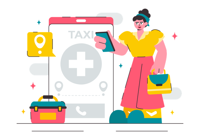 Girl find Emergency taxi on mobile  Illustration