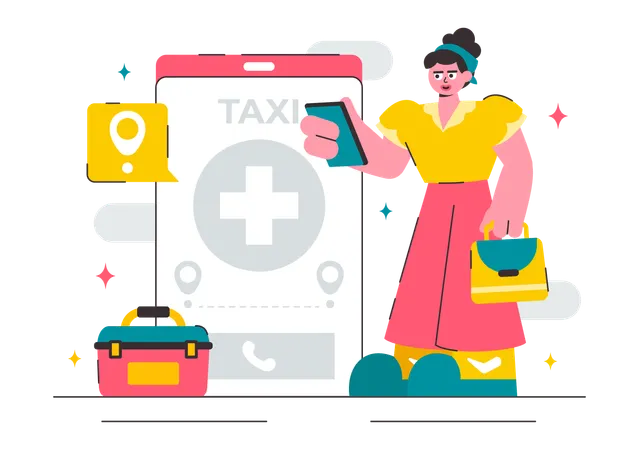Girl find Emergency taxi on mobile  Illustration