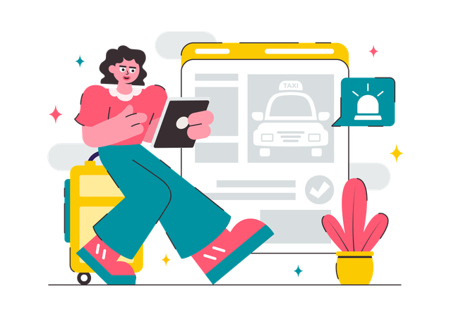 Girl find emergency taxi using mobile app  Illustration