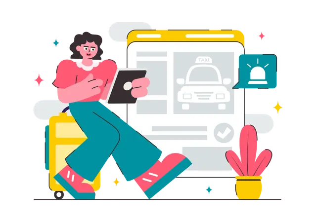 Girl find emergency taxi using mobile app  Illustration