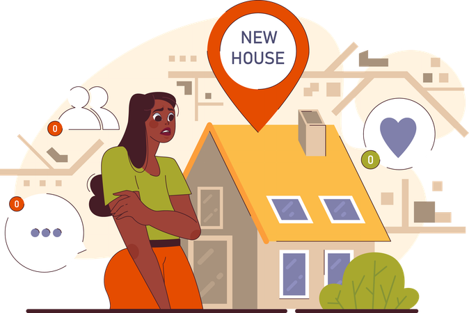 Girl find new house location  Illustration