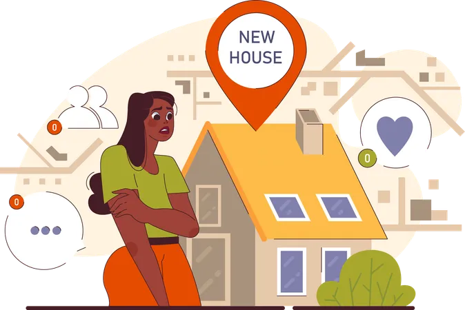 Girl find new house location  Illustration