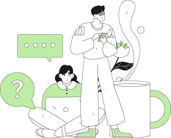 Girl find problem solution while talking with guy  Illustration