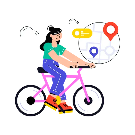 Girl find travel Route Tracking  Illustration
