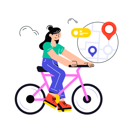Girl find travel Route Tracking  Illustration
