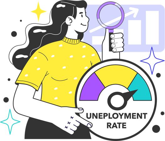 Girl find Unemployment rate indicator  Illustration