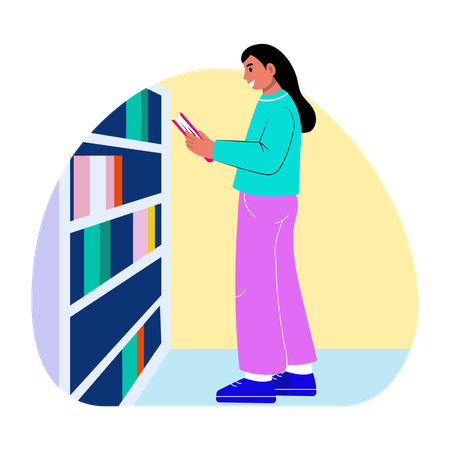 Girl finding book at Library  Illustration