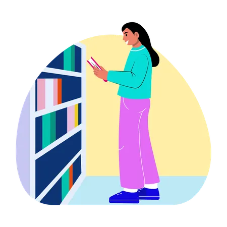 Girl finding book at Library  Illustration