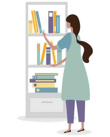 Girl finding book in library  Illustration
