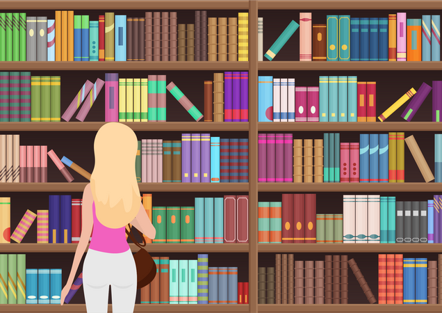 Girl finding book in library  Illustration