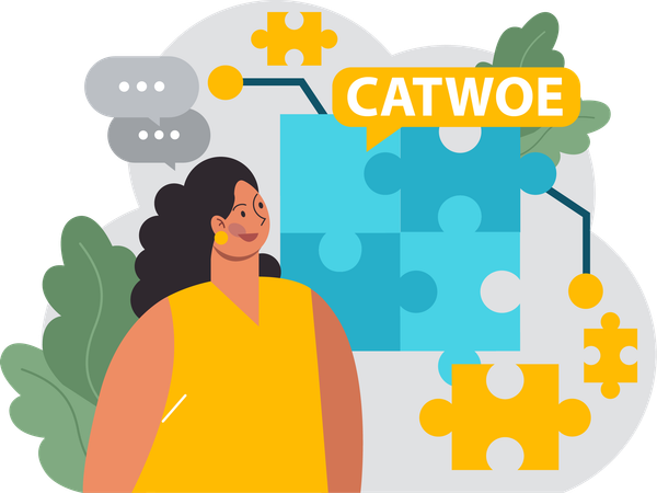 Girl finding catwoe puzzle  Illustration