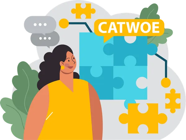 Girl finding catwoe puzzle  Illustration