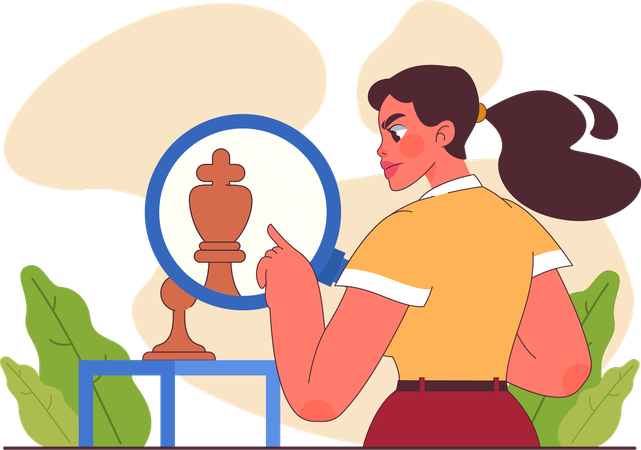 Girl finding chess strategy  Illustration