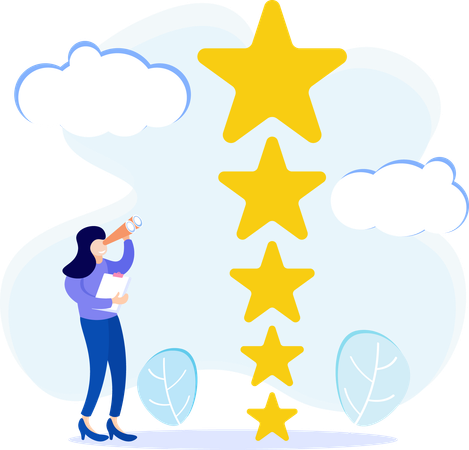 Girl finding customer rating stars  Illustration