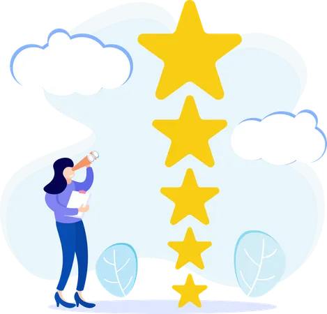 Girl finding customer rating stars  Illustration