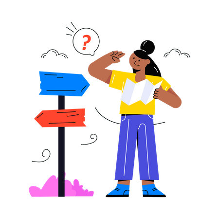 Girl Finding Direction using direction guideline  Illustration