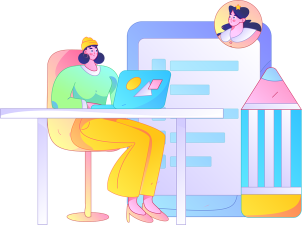 Girl finding employee profile on laptop  Illustration