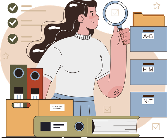 Girl finding folder  Illustration