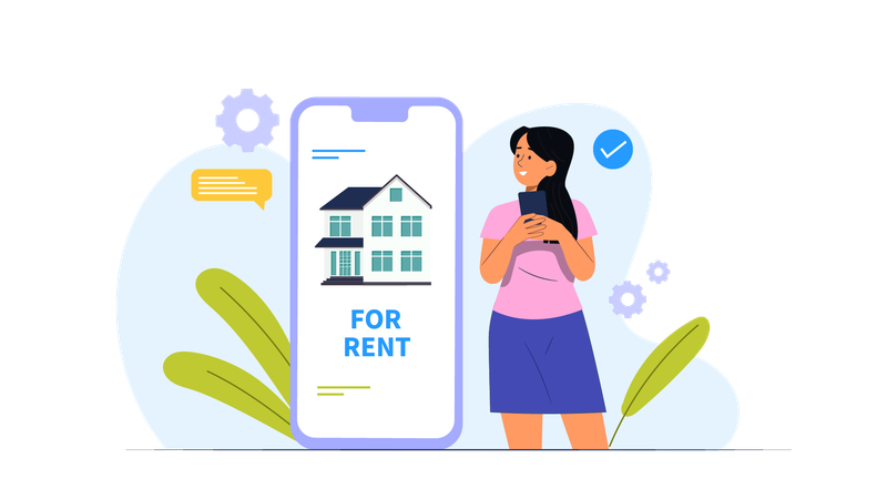 Girl finding home using mobile app  Illustration