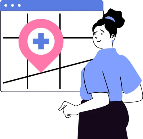 Girl finding hospital location  Illustration