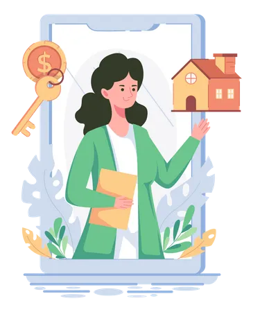 Girl finding house on rent Illustration