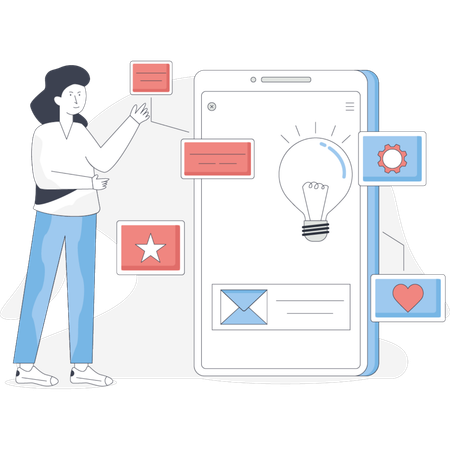Girl  finding ideas for application development  Illustration