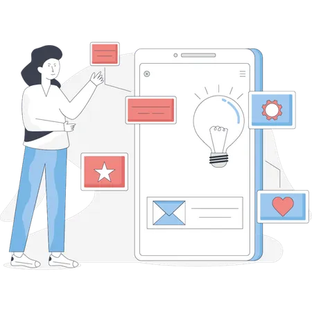 Girl  finding ideas for application development  Illustration