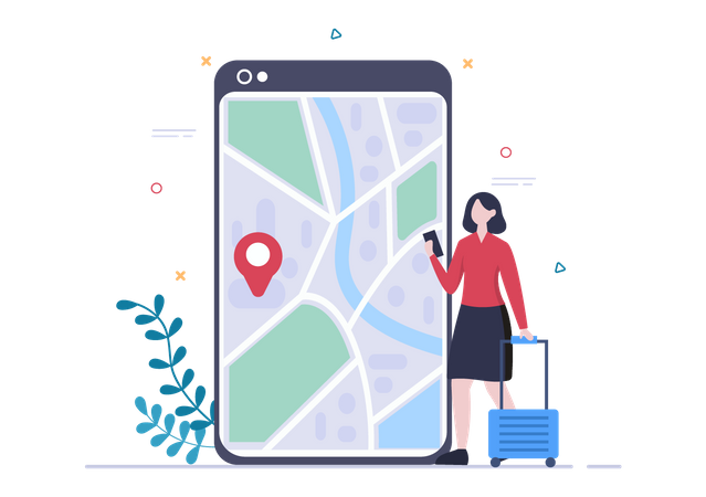 Girl finding location on mobile  Illustration