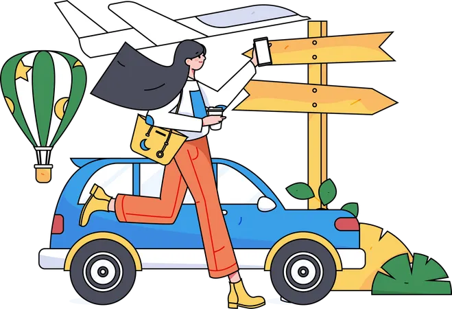 Girl finding location using mobile  Illustration