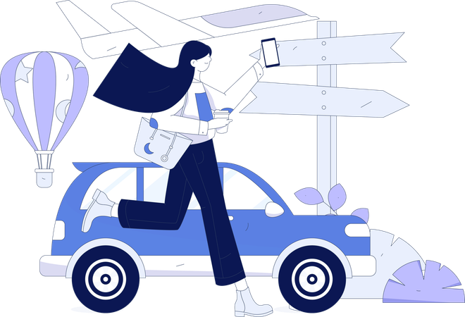 Girl finding location using mobile  Illustration