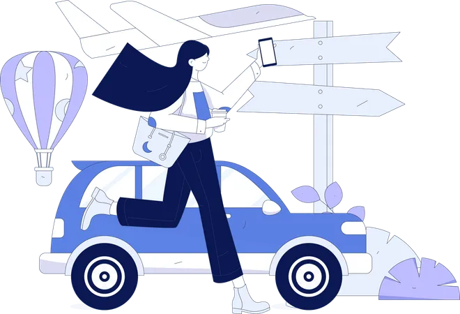 Girl finding location using mobile  Illustration