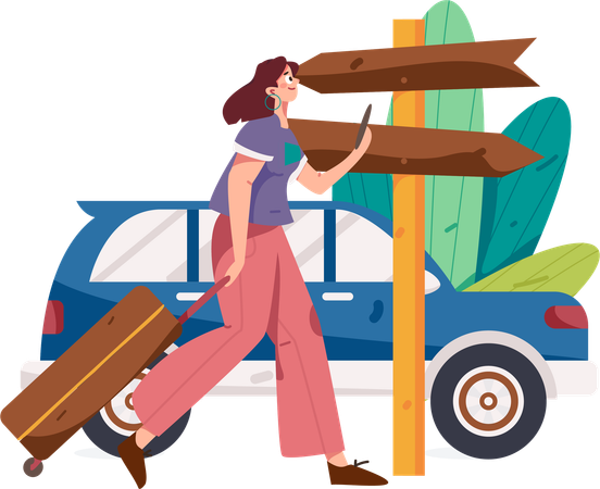 Girl finding location using mobile  Illustration