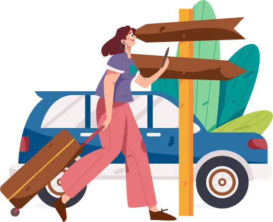 Girl finding location using mobile  Illustration