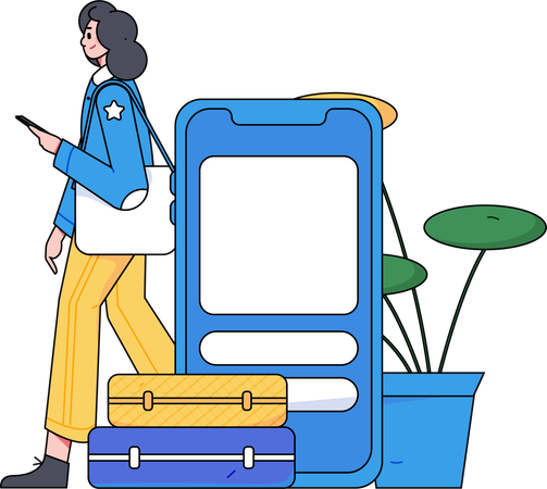 Girl finding location using mobile  Illustration