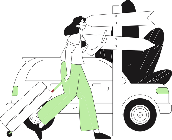 Girl finding location using mobile  Illustration