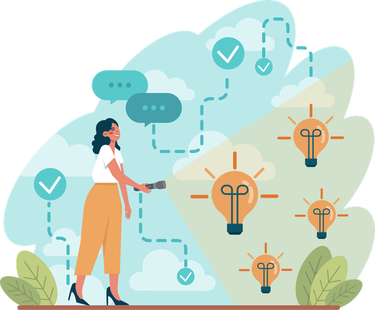 Girl finding new business idea using torch  Illustration