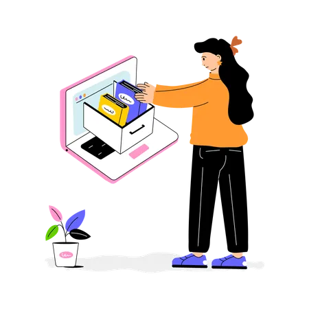 Girl finding Online Books  Illustration