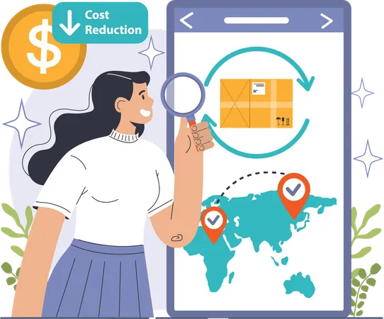 Girl finding parcel while doing cost reduction  Illustration
